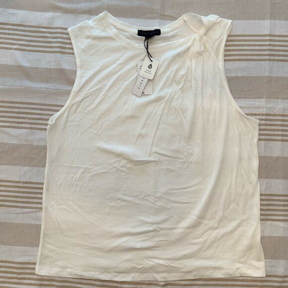 Sanctuary NWT | White 'So Twisted' Asymmetric Muscle Tank Tee Shirt | size large - Picture 1 of 6
